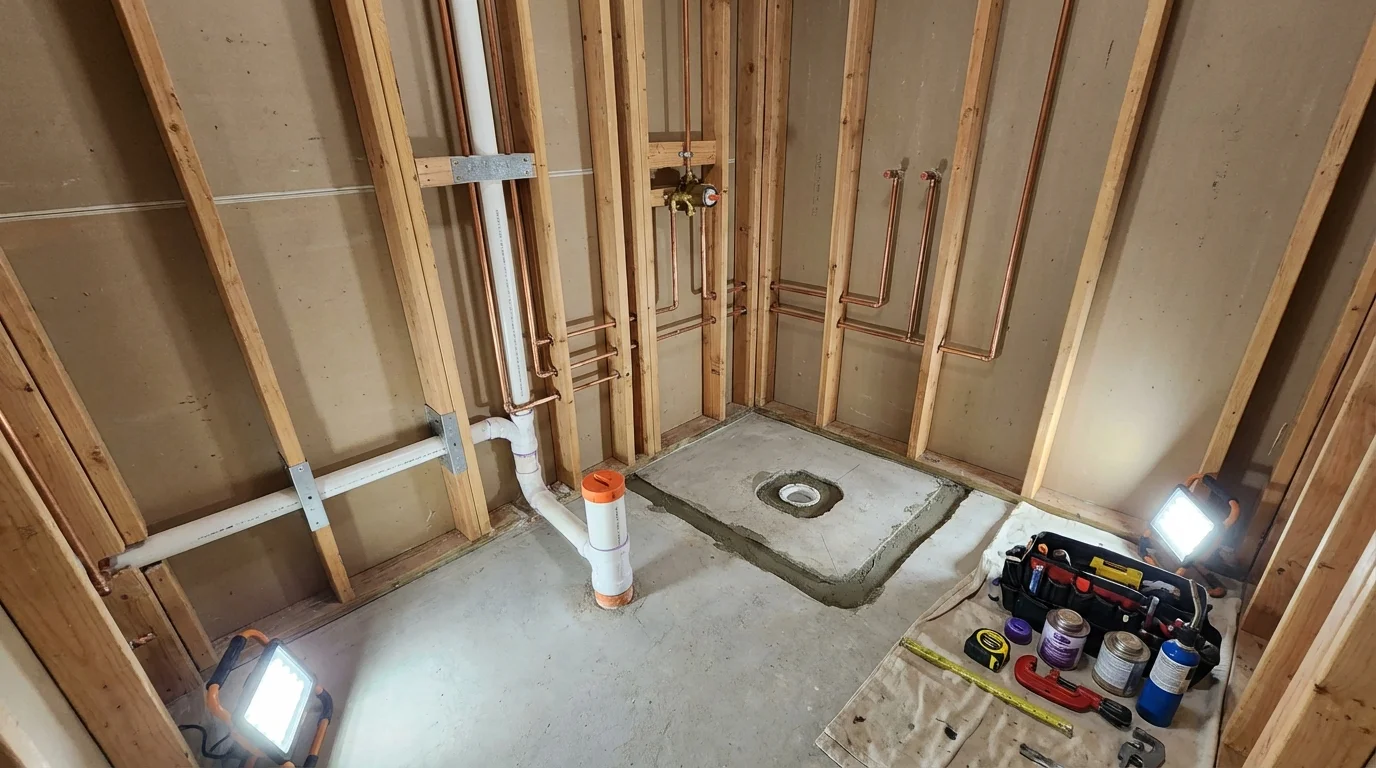 Bathroom rough-in plumbing during remodel by Johns Plumbing LLC in Zion