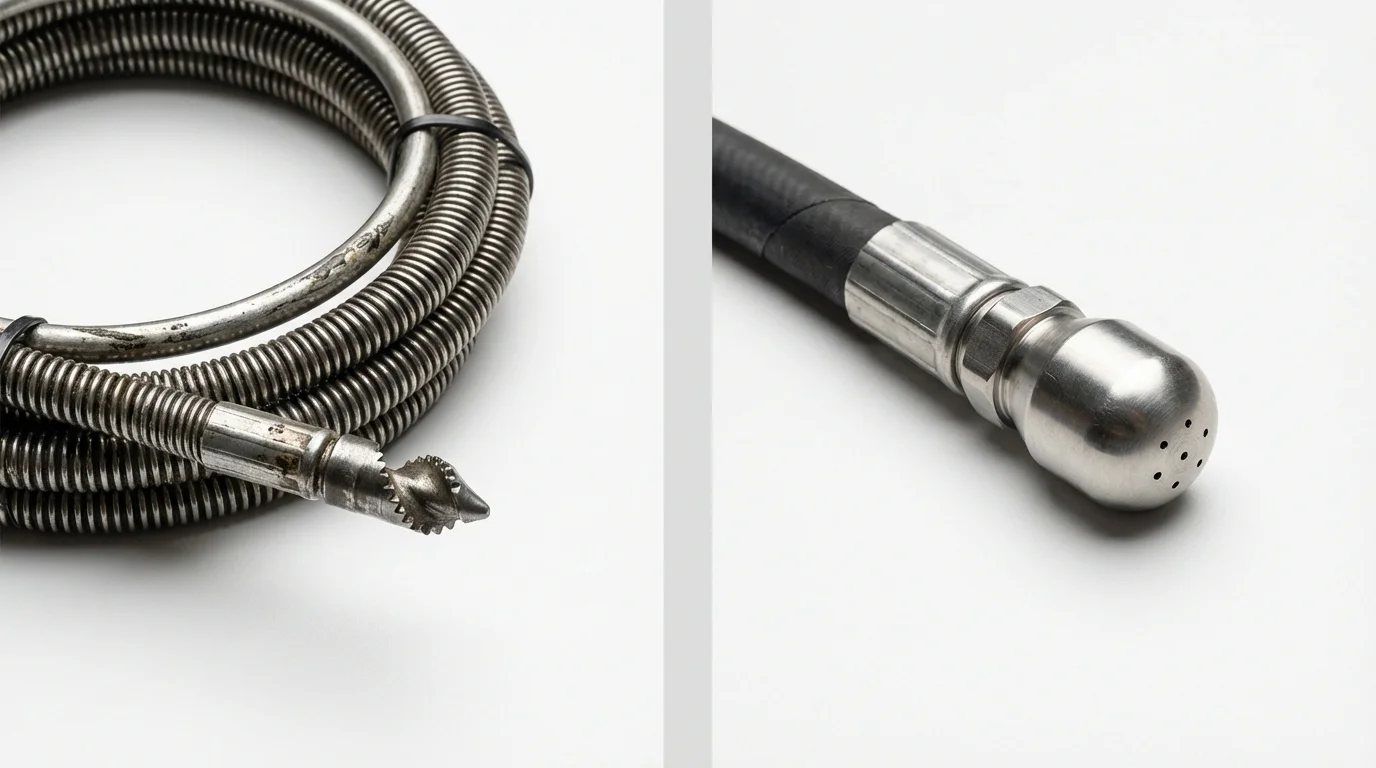 Drain snake cable and hydro jetting nozzle used for drain cleaning in Zion, IL