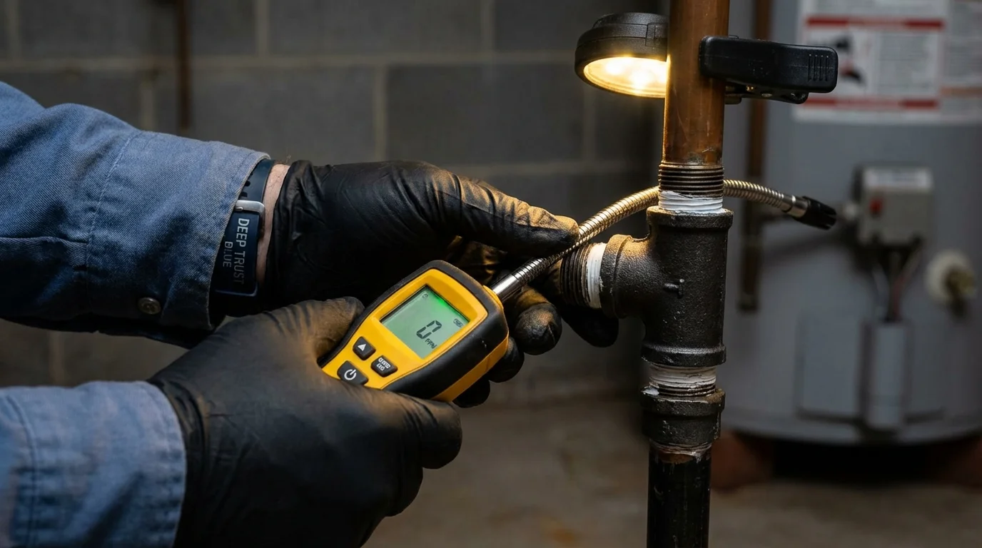 Gas leak detection with electronic sniffer by Johns Plumbing LLC in Zion