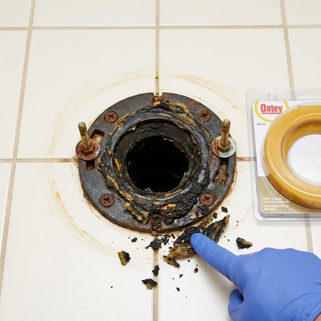 Failed wax ring showing water seepage at the base of a toilet in a Zion, IL home