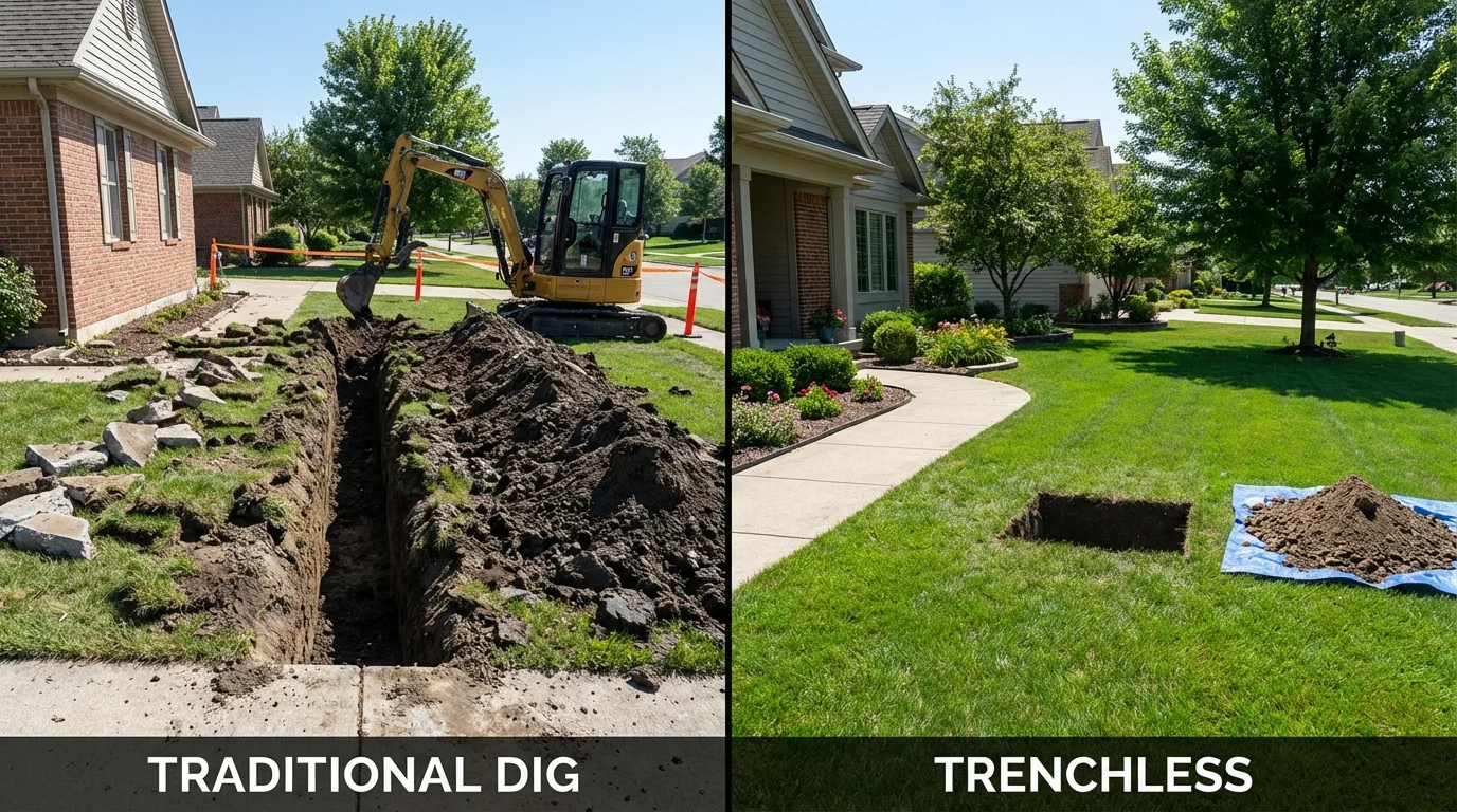 Trenchless sewer repair with minimal yard damage versus traditional excavation in Zion, IL
